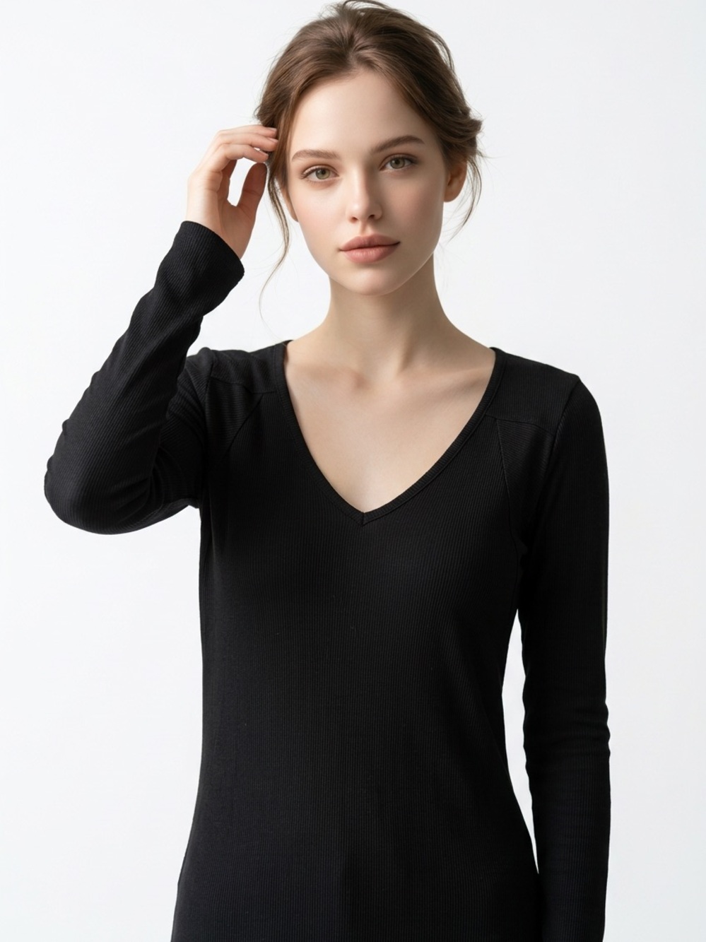 FREE PEOPLE INTIMATELY | Black V-Neck Long Sleeve Ribbed Top Women’s Size Large